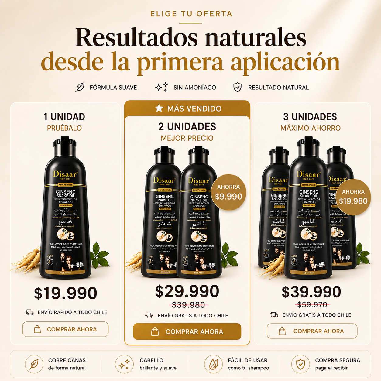 Shampoo Disaar® – Fórmula 100% Natural que Cubre las Canas al Instante