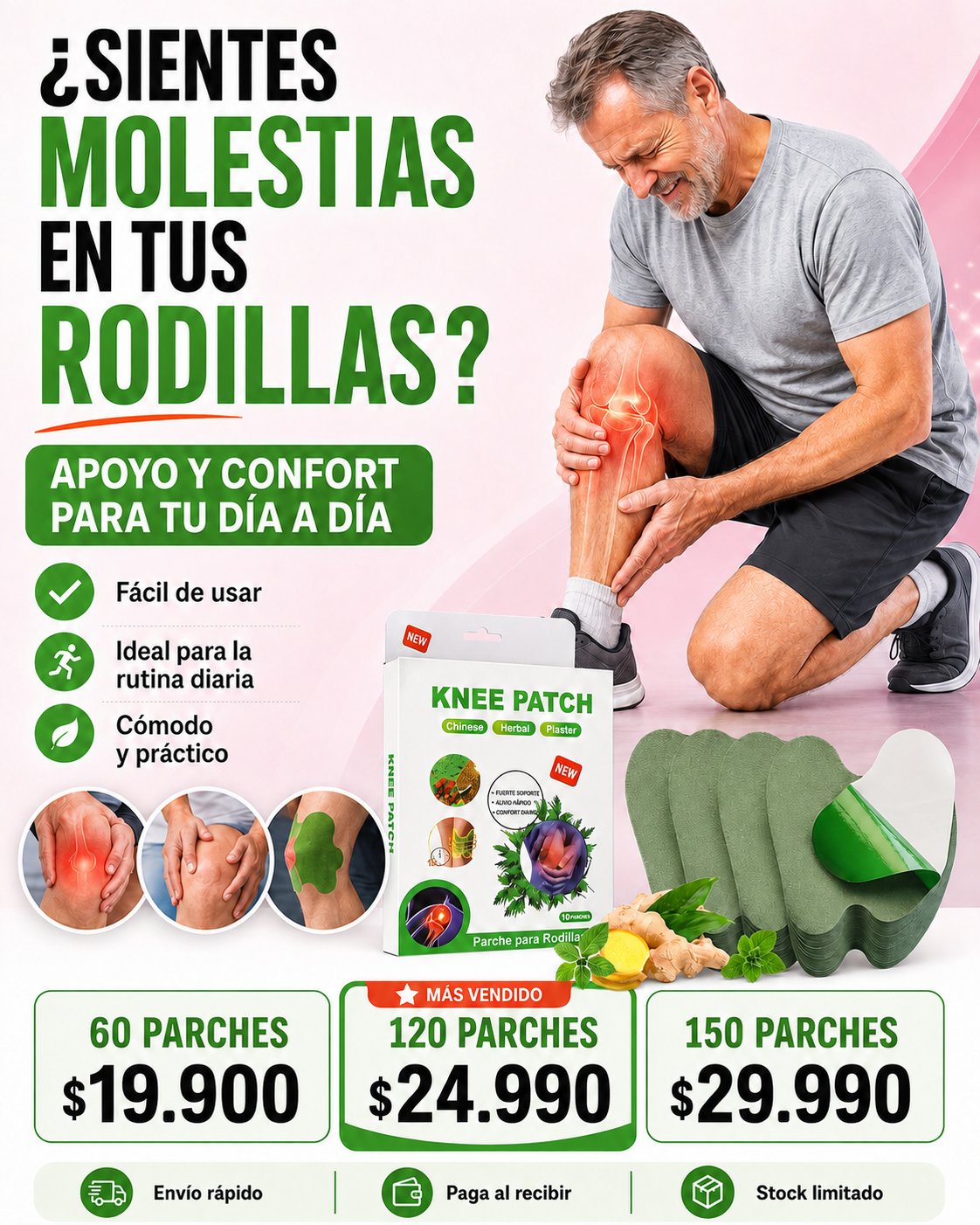Parches térmicos herbales para el cuidado diario de rodillas, espalda, cuello y tobillos.🌿