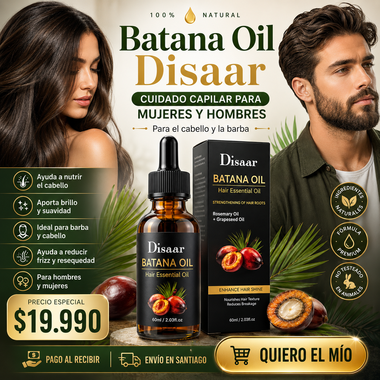 🌿 ACEITE DE BATANA + ROMERO Ayuda al Crecimiento y reduce la caída del cabello.