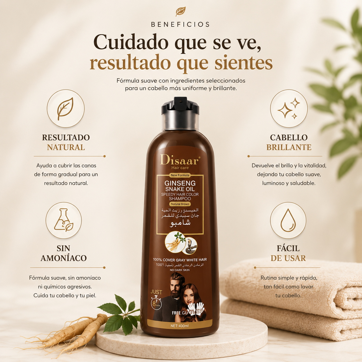 Shampoo Disaar® – Fórmula 100% Natural que Cubre las Canas al Instante