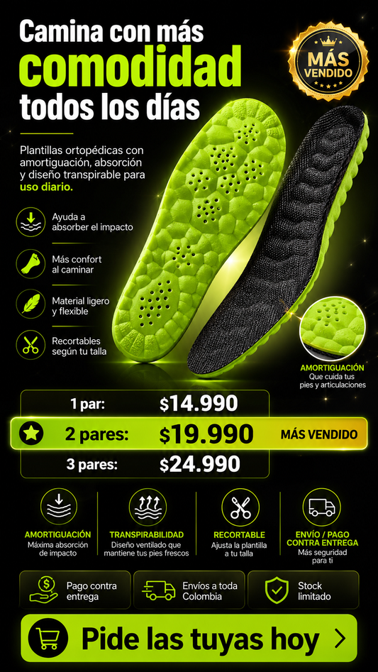 ConfortStep Pro™ | Plantillas Ortopédicas para Pies Cansados | Más Soporte y Confort Diario