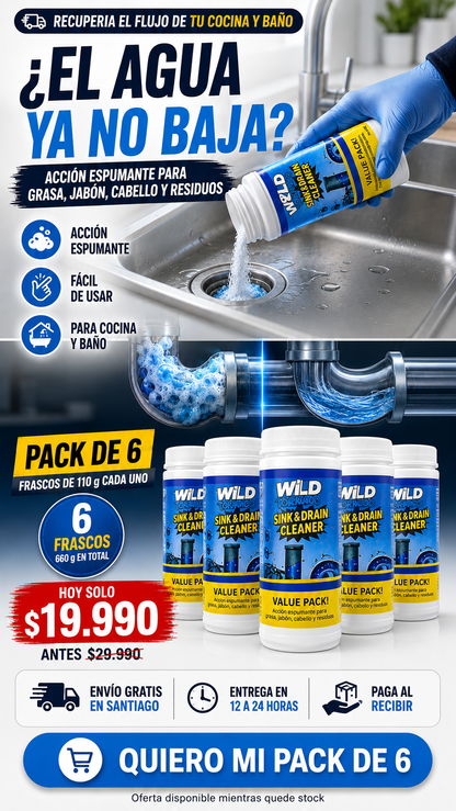 Destapador de Cañerías Wild Tornado | Pack Ahorro de 6 Unidades