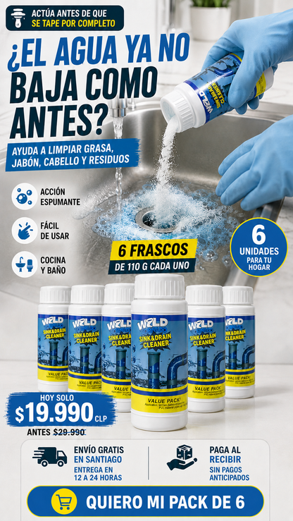Destapador de Cañerías Wild Tornado | Pack Ahorro de 6 Unidades