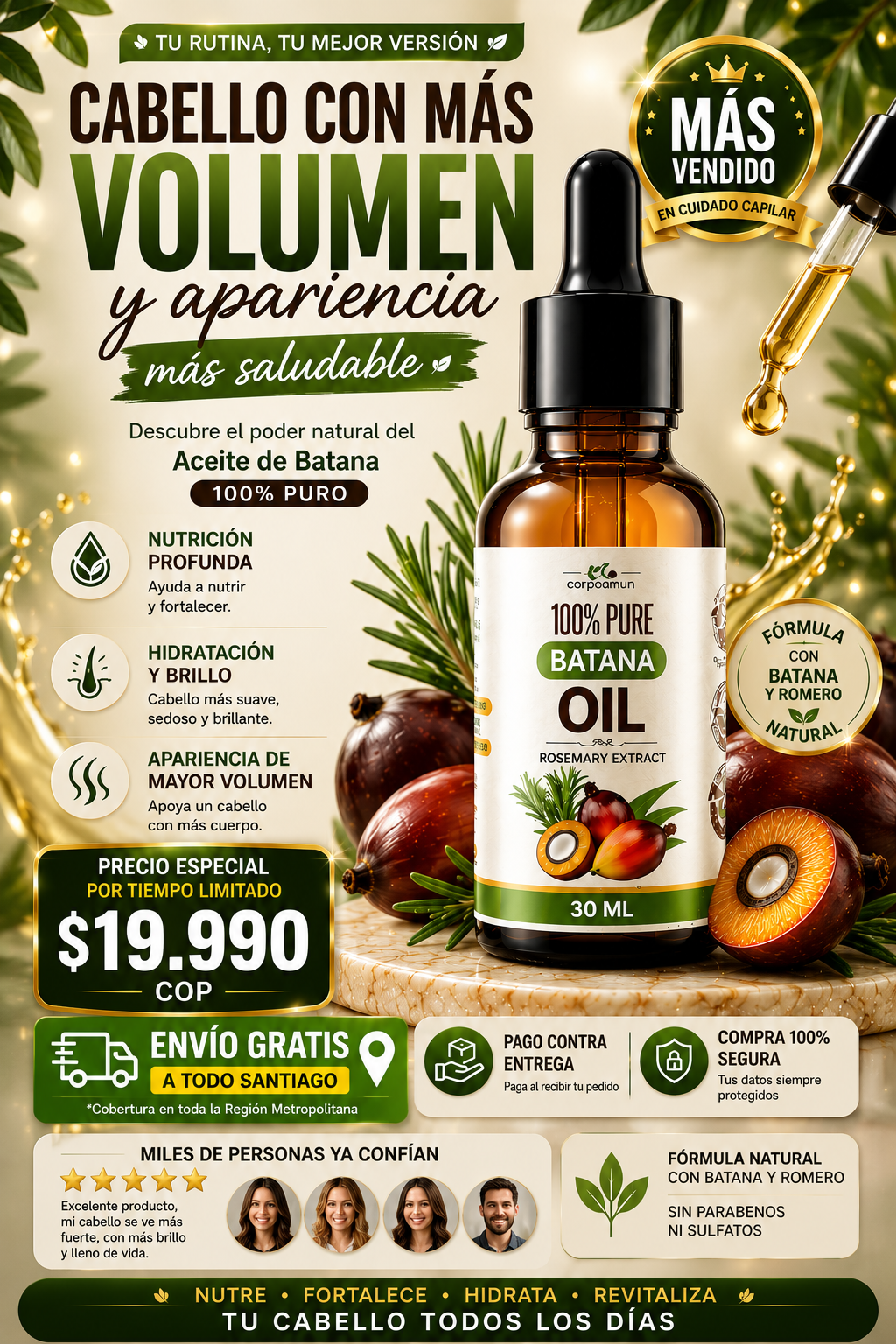 🌿 ACEITE DE BATANA + ROMERO  Ayuda a reducir la pérdida capilar y favorece un cabello más fuerte, abundante y saludable