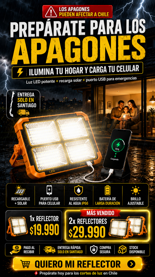 Reflector LED Solar Portátil Recargable IP66